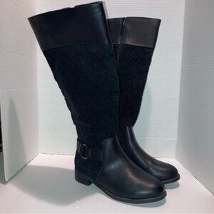 Torrid Black Quilted Velvet With Silver O Ring Knee High Boots Size 8W